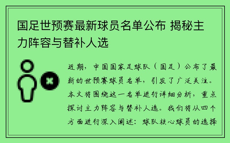 国足世预赛最新球员名单公布 揭秘主力阵容与替补人选